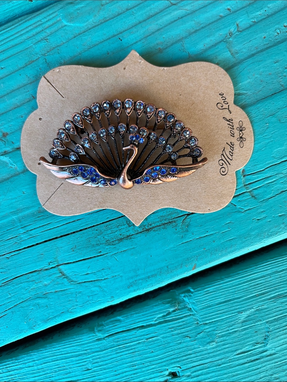 Elegant Peacock Brooch/Necklace in Blue and Black